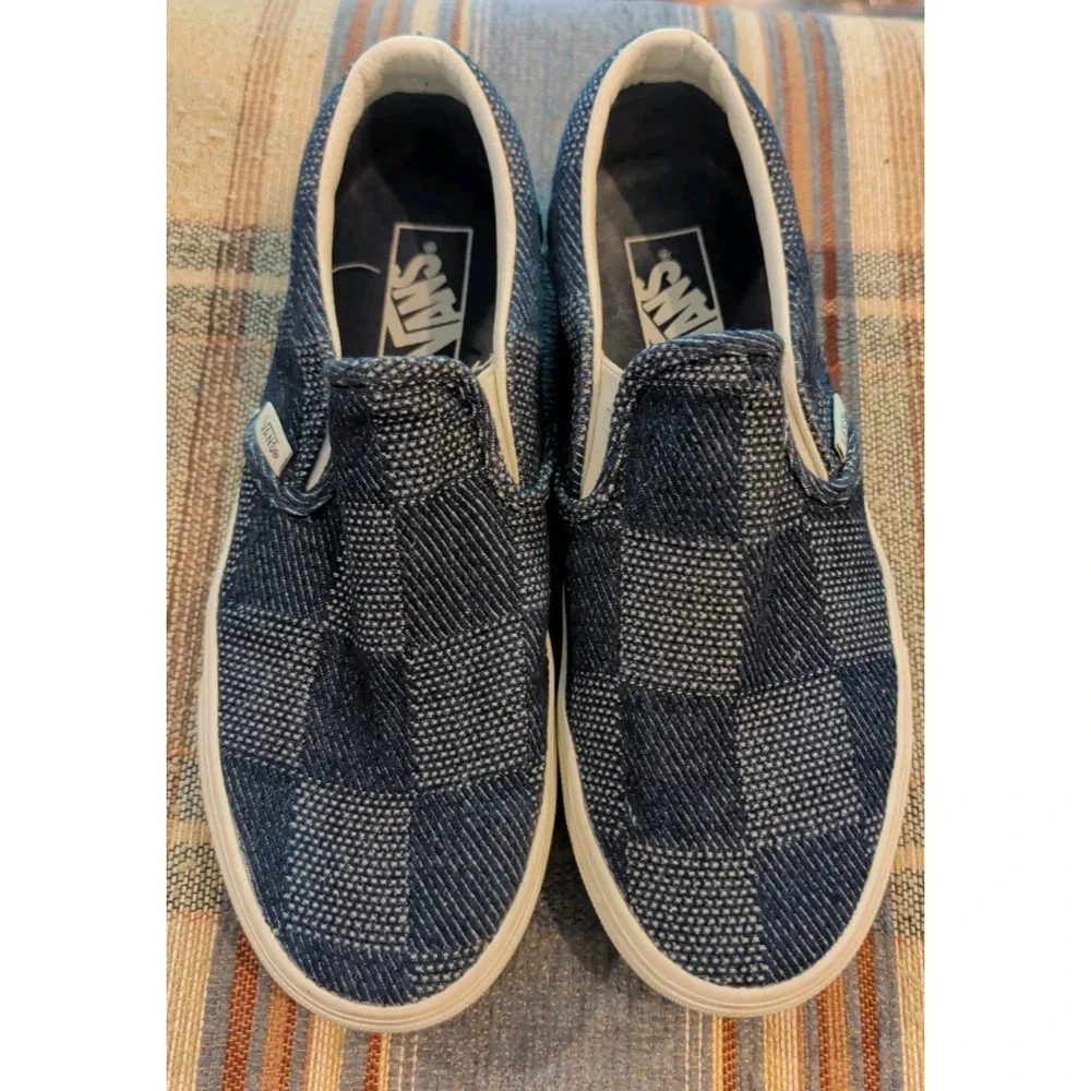 Unisex VANS DENIM CHECKERBOARD SLIP-ON Navy Blue (VN0A2Z41NVY) Size M 7.5 W 9